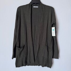 Pink Clover Cardigan Open Front Women S Olive Green Lightweight Pockets NWT